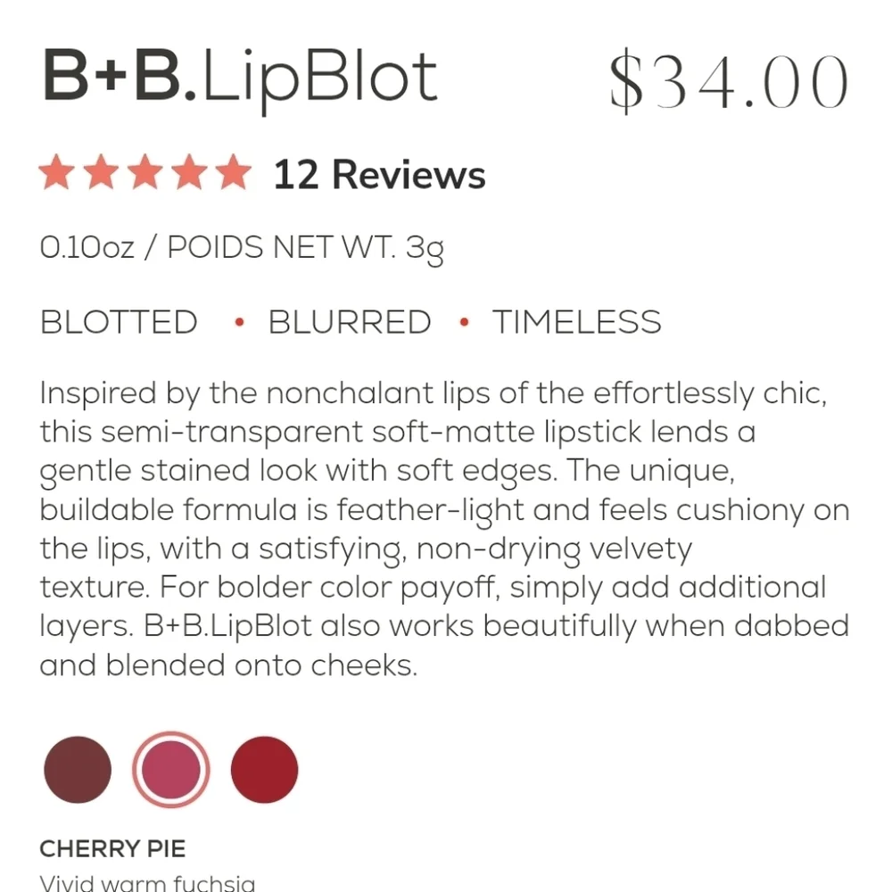 NIB FLYTE.70 B+B LipBlot-Cherry Pie